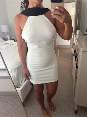 Zara White Halter Dress with Black Trim NWT